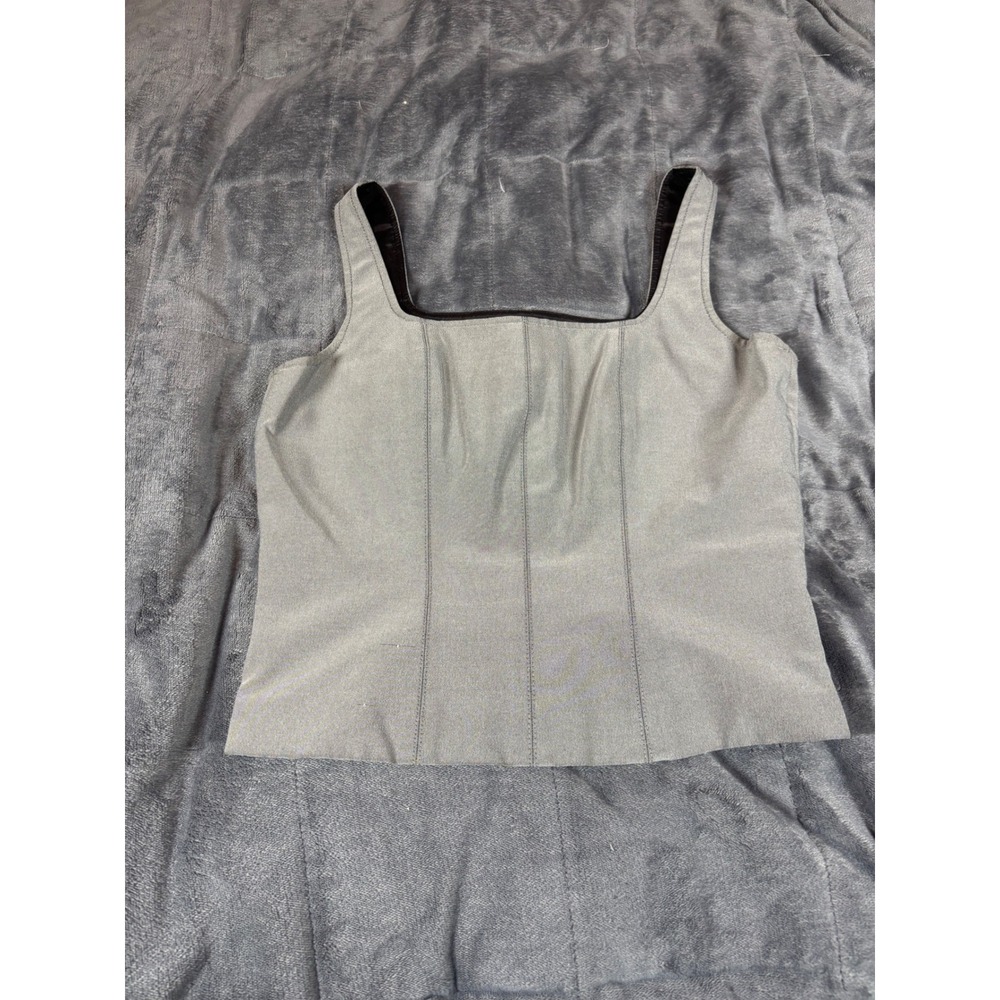 Bebe Vintage Grey Structured Corset Seam Square Neck Tank Top Size 8 Made in USA